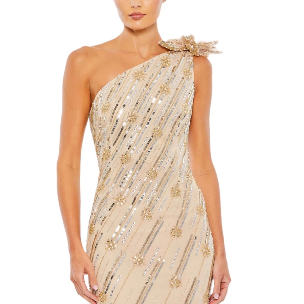 Mac Duggal Sequin One Shoulder with Floral Embellishment Formal Gown Size 14 NWT - Picture 2 of 12